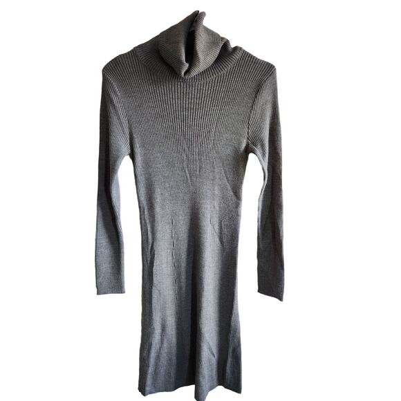 United Colors of Bennetton Womens Sz S Knee Length Sweater Dress Gray Ribbed - Picture 1 of 3
